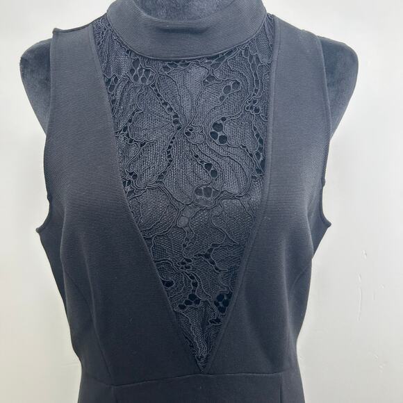 Anthropologie Black Mock Neck Lace Inset, Fit & Flare Dress, Sz Medium - Picture 1 of 9